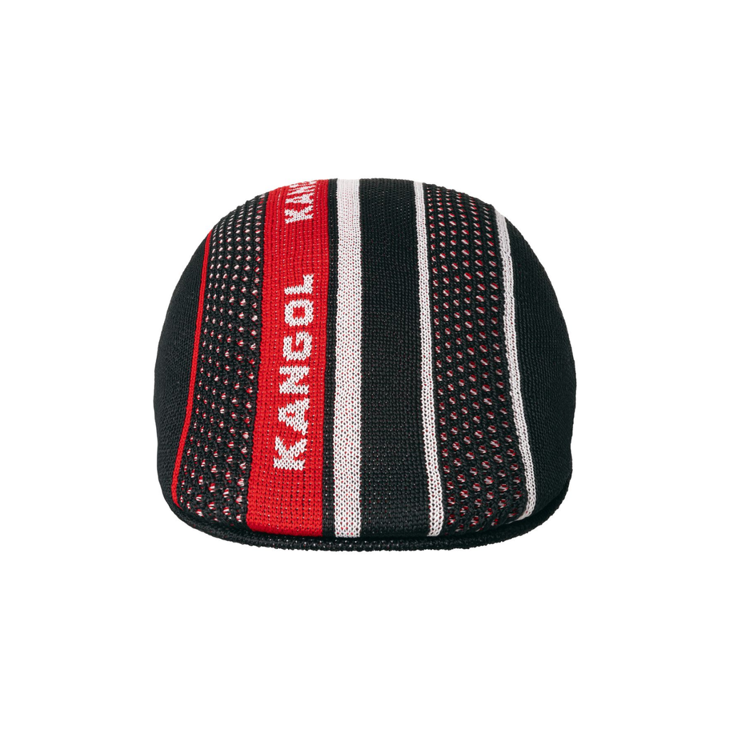 Boina unissexo Kangol Tropic Game Stripe 507 Preta. Foto da parte da frente  do produto.