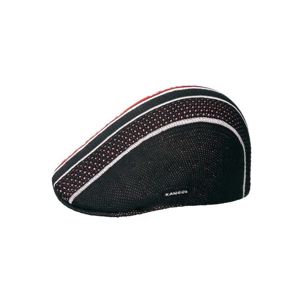 Boina unissexo Kangol Tropic Game Stripe 507 Preta. Foto da lateral do produto.