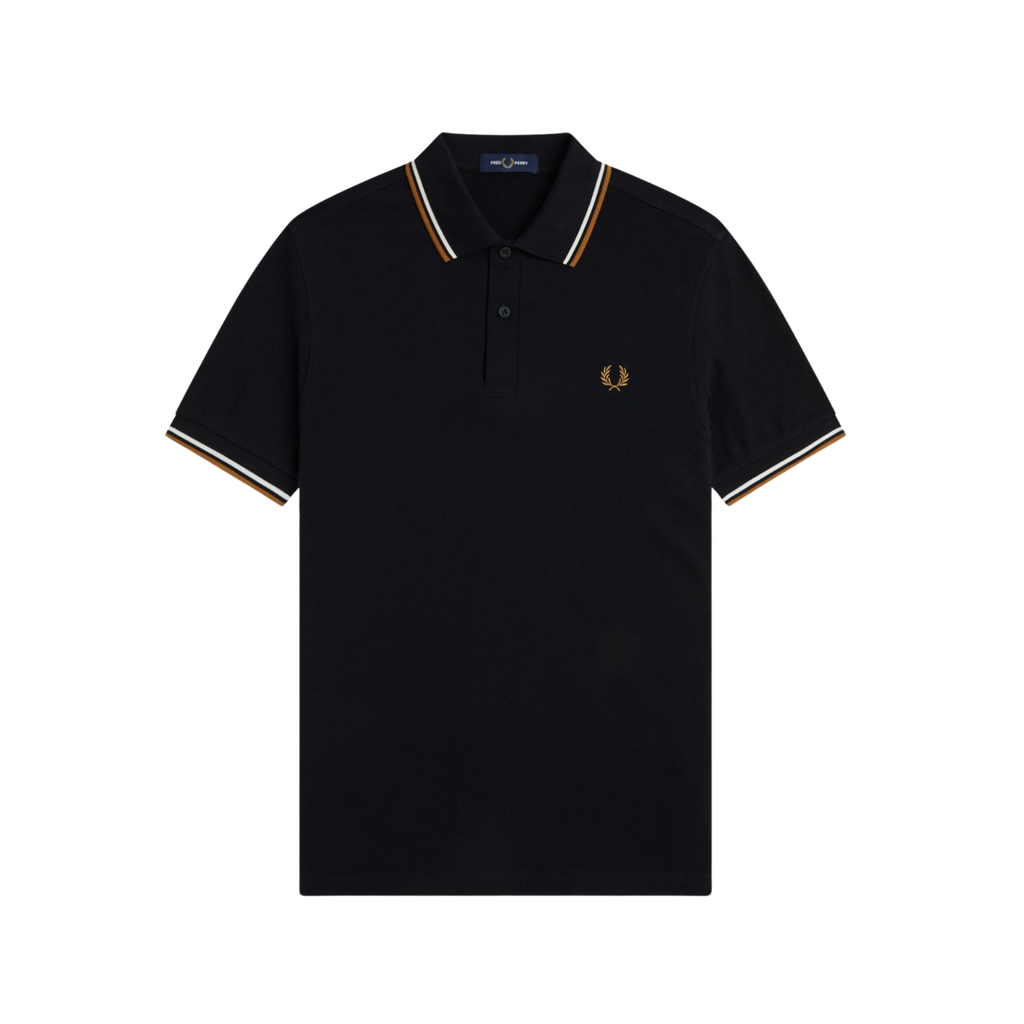 Polo Preto M3600 Fred Perry com duplas riscas