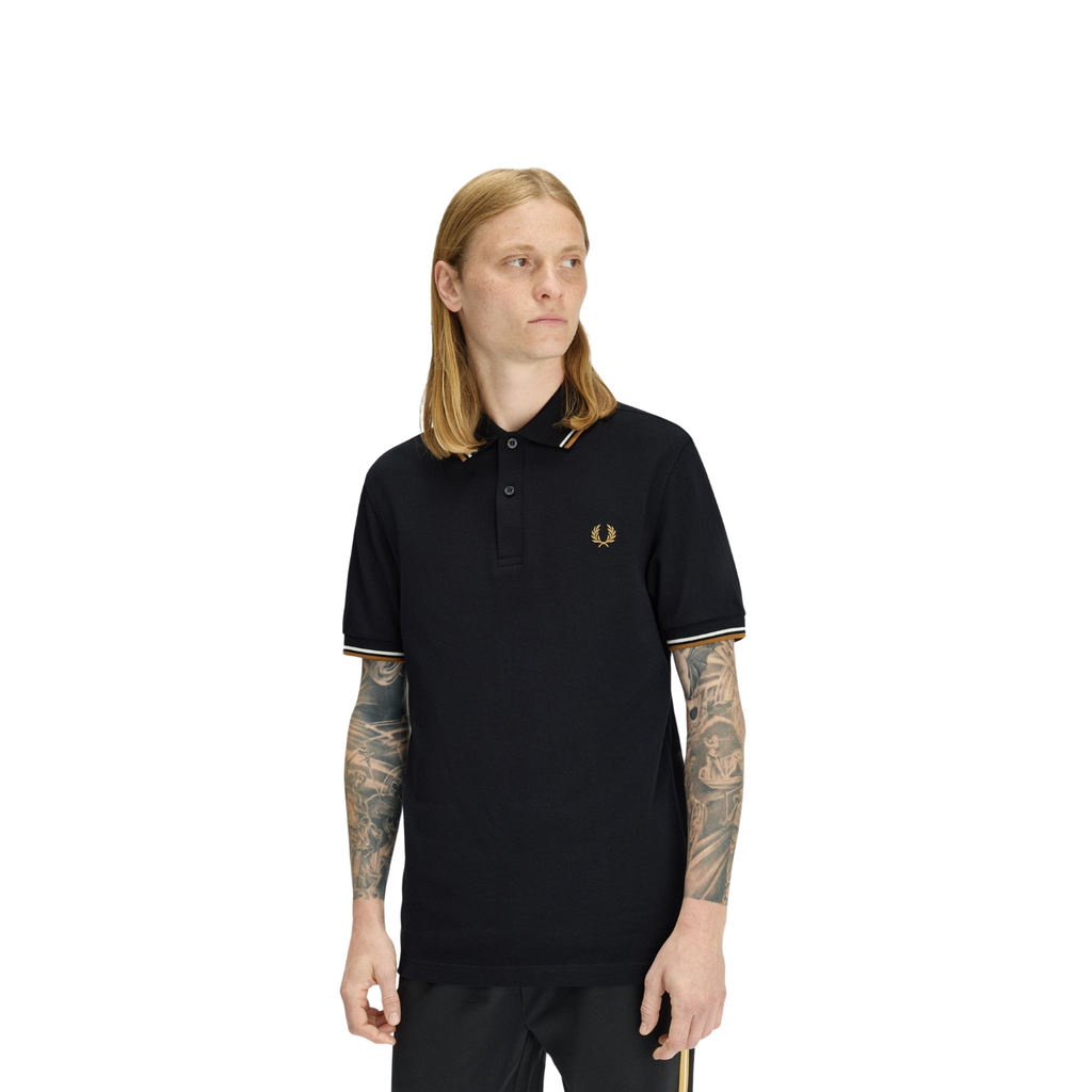 Polo Preto M3600 Fred Perry com duplas riscas