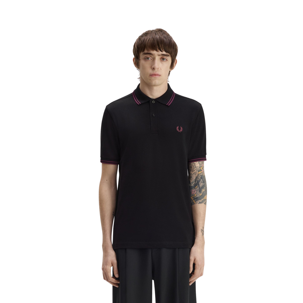 Polo Preto M3600 Fred Perry com duplas riscas