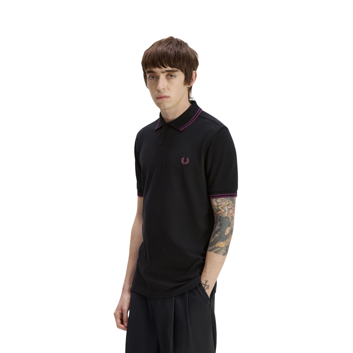 Polo Preto M3600 Fred Perry com duplas riscas