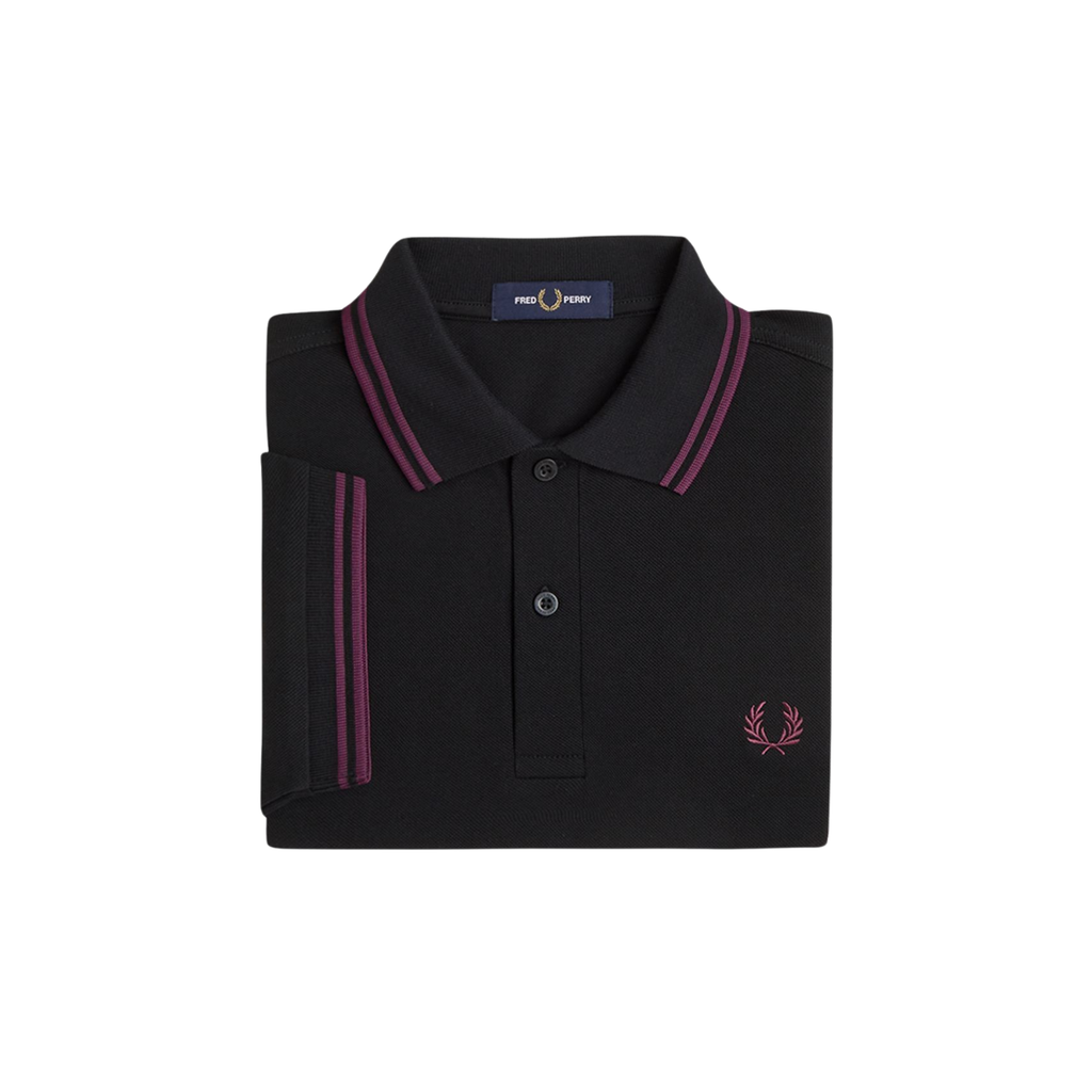 Polo Preto M3600 Fred Perry com duplas riscas