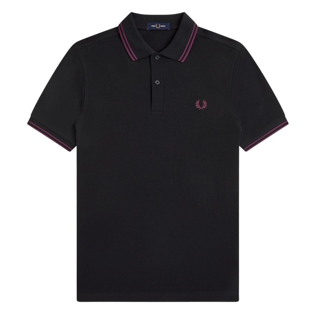 Polo Preto M3600 Fred Perry com duplas riscas