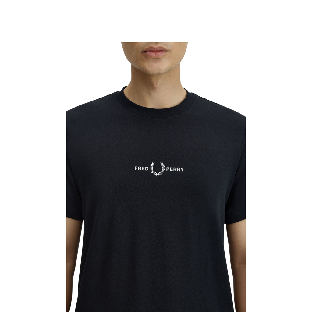 T-Shirt Preta para homem Fred Perry Logo Bordado
