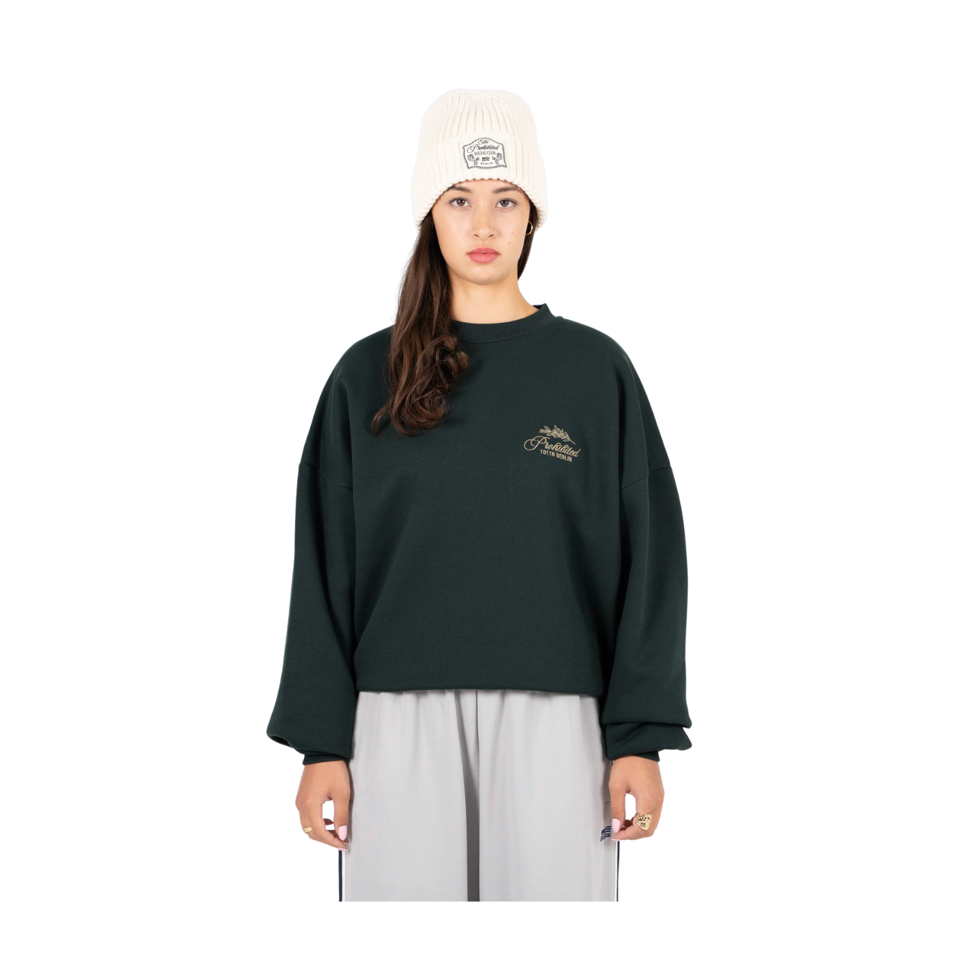 Crew Neck Green Prohibited PB Leaf Brushed Sweatshirt Unisex