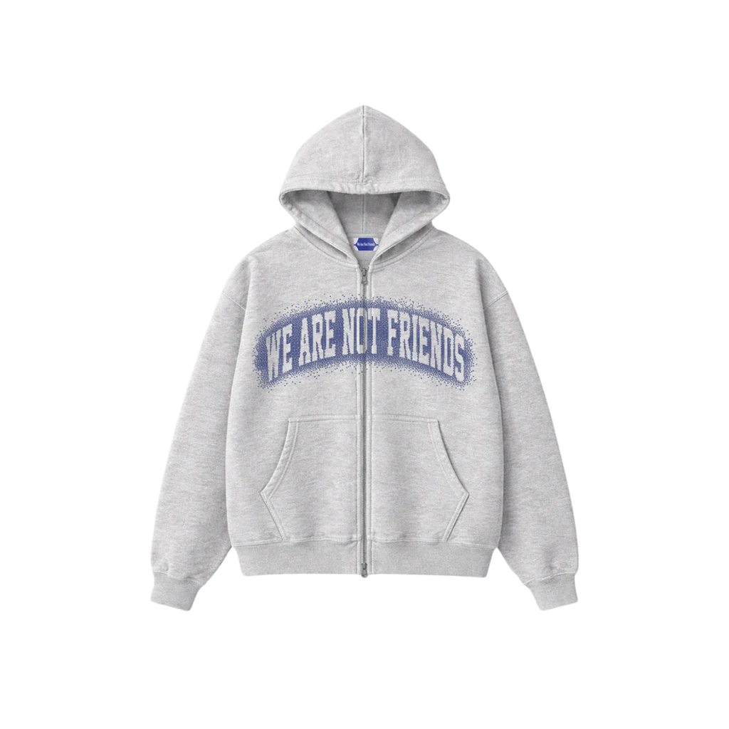 Oversized Grey Zip Hoodie We Are Not Friends Pixel Logo